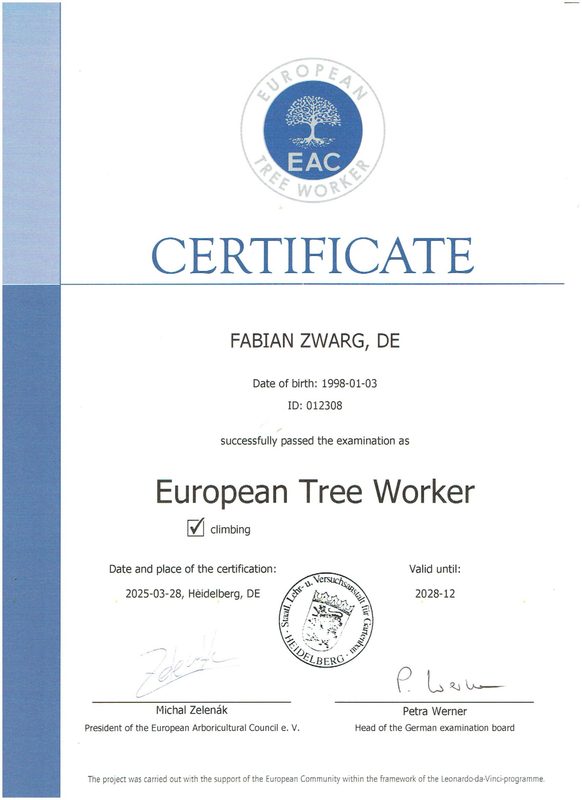 European Tree Worker Zertifikat